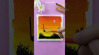 Simple Sunset Painting #shorts #youtubeshorts #acrylic #painting