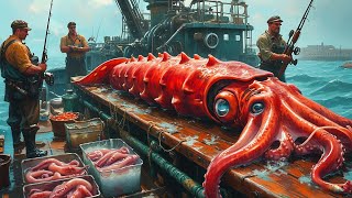 Giant Squid Fishing - How Asian Fishermen Catch Millions of Giant Squid on Boats with Fishing Lines