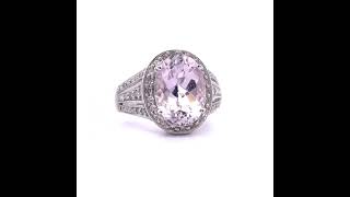 0.50 Carat Diamond & Kunzite Oval Halo Triple Split Shank Ring in 14k White Gold