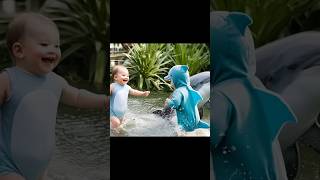 "Playful Encounters: Babies and Dolphins Sharing Moments in the Water"#cute #fun #kidsvideo#shorts