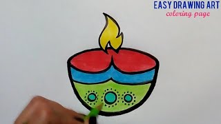 How to draw easy diwali diya || diwali greeting card drawing for kids