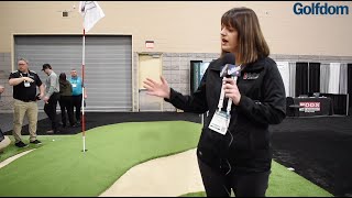 Tiffany Koss from Kafka Granite demonstrates their products at the 2024 GCSAA Show