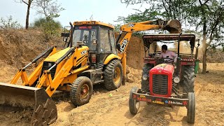 Jcb 3dx Eco Machine Loaded Field Red Mud | Massey 1035 & Eicher 380 Tractor with Trolly |