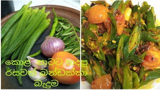 කොළ  පාටට හදපු රසවත්  බන්ඩක්කා  බැදුම How to make  easy  Okra  recipes 👍