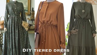 HOW TO MAKE A TIERED GATHERED DRESS WITH BISHOP COLLER, PLACKET & WAIST DRAWSTRING