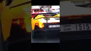 Guy sets his Lamborghini on Fire trying to rev it 🤦‍♂️ #aventador #svj #libertywalk #exhaust