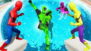 GTA 5 Rainbow Spiderman & Rainbow Deadpool Crazy Water Ragdolls Fails(Funny Moments)