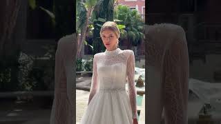 Wedding dress with long sleeves and long train