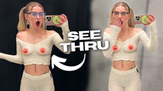 [4K] See-Trough Top In Dressing Room Try On | Valeria Vee