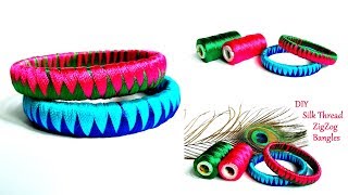 Silk Thread zigzag Design Bangles Making Step by Step | How To Make DIY Silk Thread Bangles