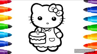 Hello kitty holding a birthday cake drawing for kids and toddlers || Hello kitty holding a Cake