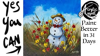 Fall Snowman 🌟🎨 How to Draw and Paint tutorial for Beginners: Acrylic August | Day 15