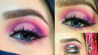 I Tried Tiktok Viral CutCrease Hack with EyeLashe Curler/Purple Pink Eye Makeup Tutorial