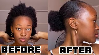 Style my 4c hair w me:V-PART SLEEK BACK tutorial on natural hair.🪮👩🏾‍🦱🤍 |Queen Makgaba