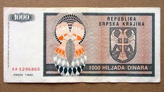 1000 Serbian Krajina Dinars Banknote (Thousand Dinars Republic of Serbian Krajina: 1992)