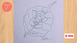 How To Draw Baby Ganesh🥰 Sleeping On The Leaf Drawing // Bal Ganesh Drawing💞 #pencilsketch #ganesh