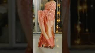 Peach chanderi saree with golden readymade sleeveless blouse | How to drape a saree? #sareehaul