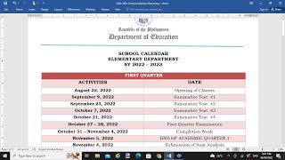 SCHOOL ELEMENTARY CALENDAR for 2022 TO 2023