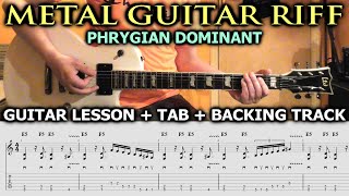 METAL GUITAR RIFF TAB | Lesson  Backing Track | TUTORIAL | Phrygian Dominant (Harmonic Minor)