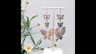 MamaJama XL Butterfly Fishhook Drop Dangle Statement Earrings (Silver) | RosiePanda