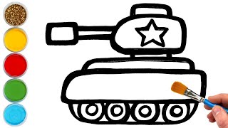 Tank Drawing, Painting and Coloring for Kids, Toddlers | Let's Draw, Paint Together