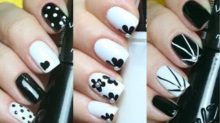 3 Unhas Decoradas Preto e Branco - 3 Easy Nail Art Desings