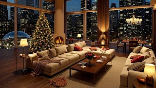 Fireside Winter Ambience at Christmas and Snow fall on Window, Fire Sound for Sleep Better, Healing