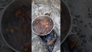 Breakfast or lunch brown stew chicken over open fire Jamaican style #cooking #trendingshorts