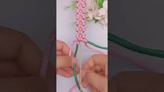 make a lite pink colour thread flowers design friendship bracelet #shorts #friendshipbracelet #knots