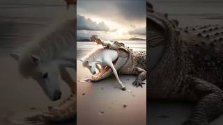 horse 🐴 vs crocodile 🐊 fight for baby #horse #crocodile #foal #sea #animals #fightscene #attack