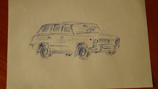 Как нарисовать машину Жигули ВАЗ 2102 ручкой quick sketch