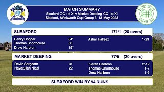 Sleaford Cricket Club 1st XI v Market Deeping CC  1st XI  Winkworth Cup 13th May Live Stream