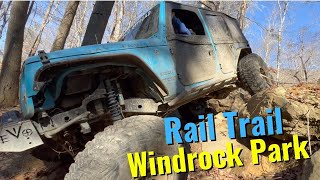 Rocks Everywhere! Rail Trail from Cadillac Hill at Windrock Park Tennessee in a Jeep Wrangler