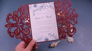 Delicate Laser Cut Burgundy Wedding Invitations -Pro Wedding Invites