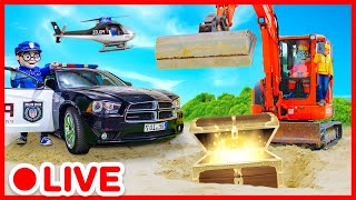 🔴 LIVE | EXCAVADORAS Y COCHES DE POLICIA PARA NIÑOS | Los niños juegan a fingir ⛑ Kidibli