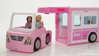 Barbie GHL93 - 3-in-1 Super Abenteuer-Camper mit Zubehör, Camping Wohnwagen für Puppen