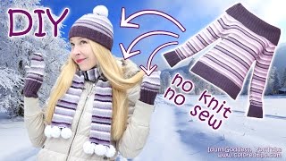 DIY NO KNIT Hat, Mittens and Scarf Out Of a Sweater (NO KNIT & NO SEW) – No-knit Knit Kit Tutorial