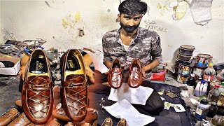 Process Of Mass-Producing Handmade Leather Formal Shoes in local factory