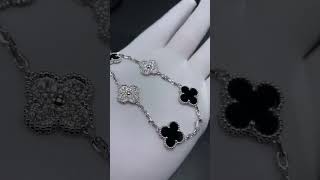 Custom Made Van Cleef Arpels Vintage Alhambra Bracelet 18K White Gold Onyx With Diamonds