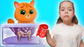 Bubbu the cat got sick and went to the hospital | Nastya treats, Bubbu broke his leg