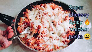 cheese pasta recipe for food 😋 lovers!! how to make cheesey spicy 🔥 chicken pasta at home in 20mins!