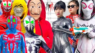 TEAM SPIDER-GIRL IN REAL LIFE || All Mansion Battle Story ( Nerf War , Swimming , Parkour , ..)