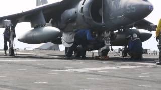 Great Footage Taken From Cockpit of Harrier - Harrier Takes Off From USS Kearsarge - Marin