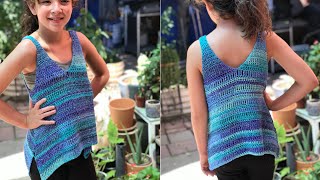 Aralia Tanktop KIDS size 2T-14Y Crochet Tutorial LEFT HANDED