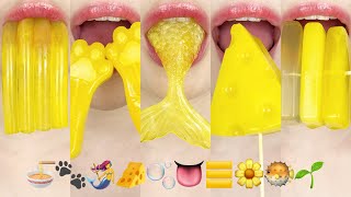 asmr YELLOW EMOJI FOOD JELLY 🍜🐾🧜‍♀️🧀🫧👅🟨🌼🐡🌱 노란색 이모지 먹방 eating sounds