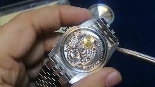 Rolex automatic Swiss made watch dyster perpetual datejust full service and wheel plate screw change