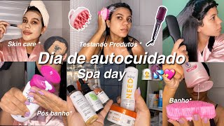 SPA DAY DIA DE AUTOCUIDADO | recuperando o cabelo , banho , testando escova , skin care 🧖‍♀️💖