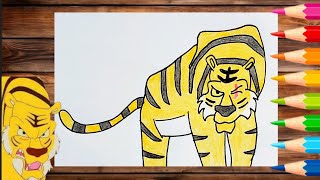 رسم شريخان من كرتون ماوكلي رسم للاطفال / رسم النمر شريخان 🐯 / تعليم الرسم للاطفال / رسم كرتون سهل