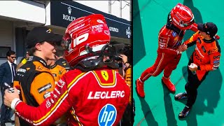 Charles Leclerc Congratulating Oscas Piastri on his First race win in 2024 F1 HungarianGP 2024