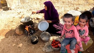 cooking delicious food of rice,tomato,and kebab by nomadic mother